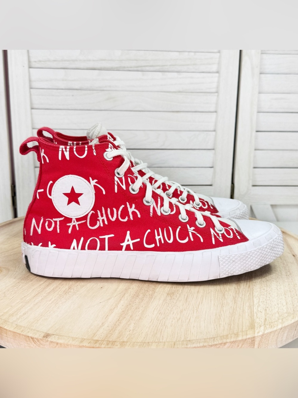 Converse UNT1TL3D High Not A Chuck High Top Sneakers‎ Red White Mens 9 Women 11